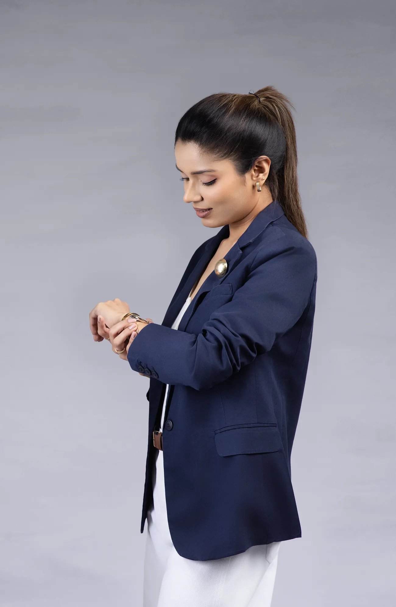 Barkha Agarwal checking her watch